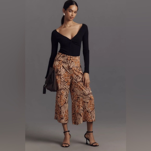 NWT Farm Rio x Anthropologie Printed Satin Culotte Pants Small🟡 - Picture 1 of 8